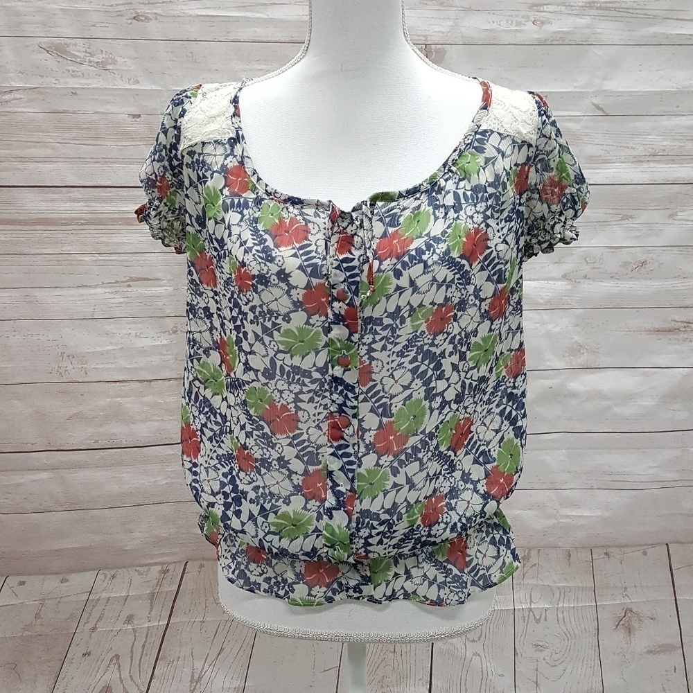 Twentyone Floral Sheer Top with Lace Size Small
